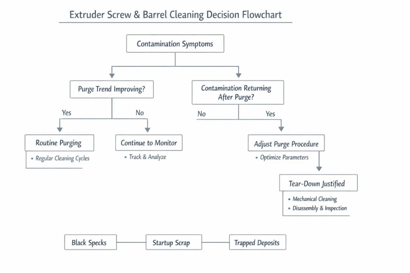 Decision guide for purging or mechanical cleaning in extruder barrel cleaning