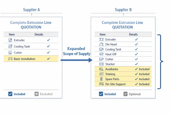 Two extrusion line quotations compared by scope of supply coverage