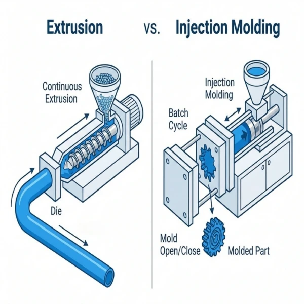 Comparaison entre extrusion plastique continue et moulage par injection pour pièces plastiques moulées