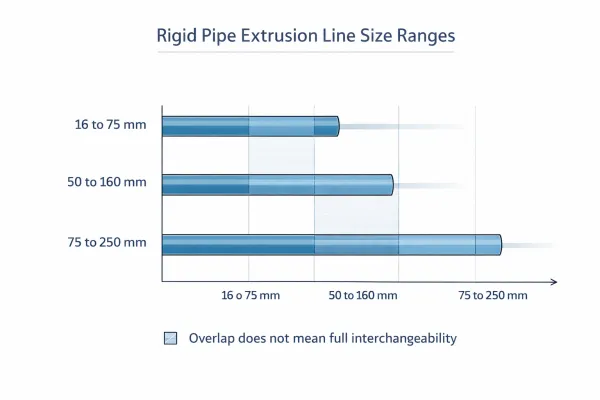 Overlapping rigid pipe extrusion line size ranges do not mean one line can efficiently run every diameter