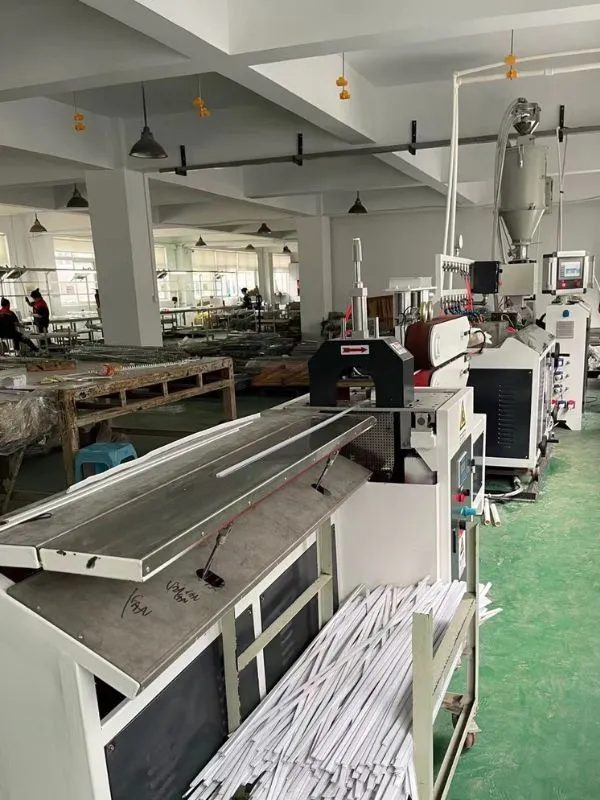 PVC profile extrusion downstream equipment used as cutting take-off and stacking reference for precision plastic profile extrusion line
