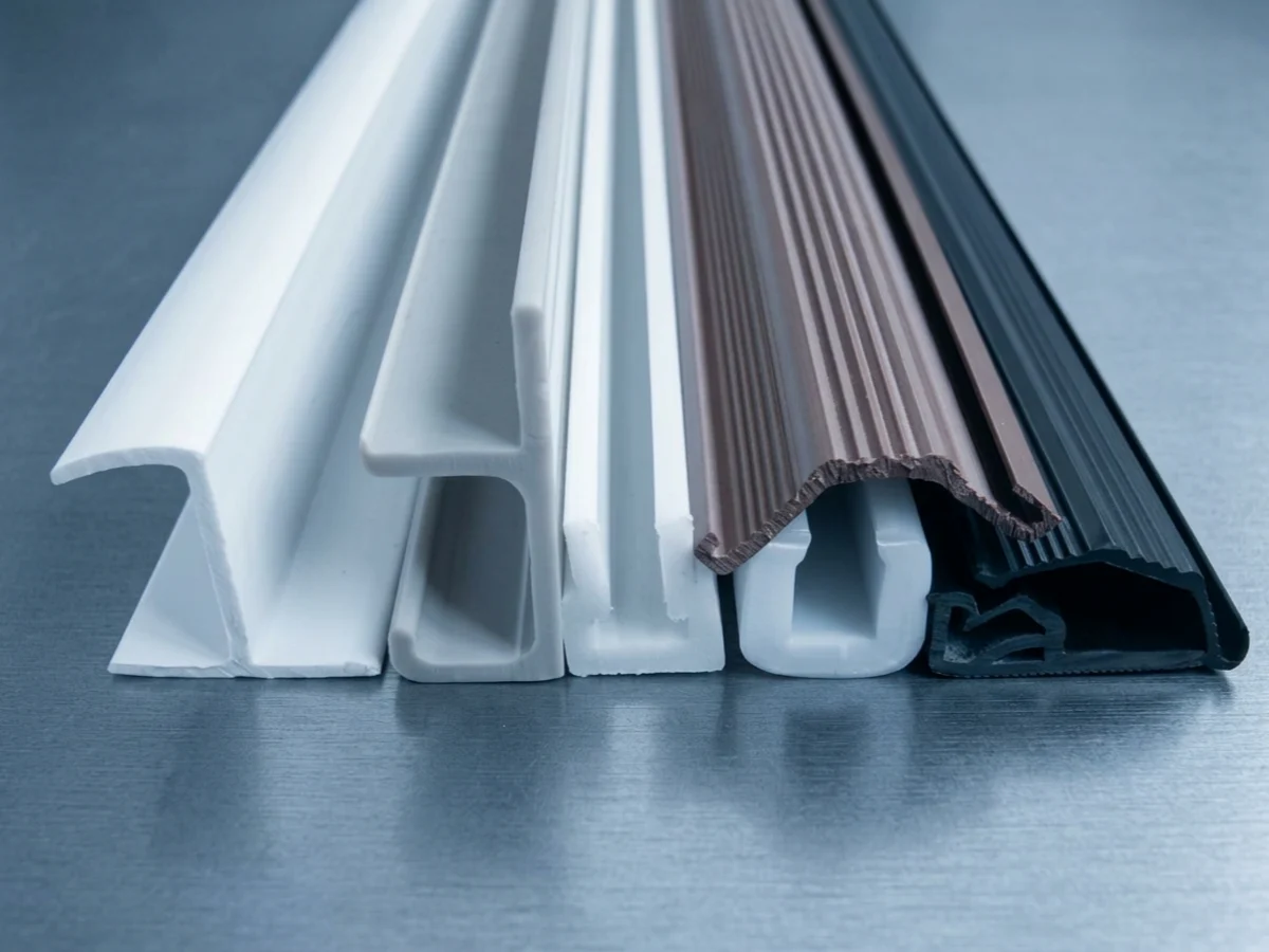 Drawing-based plastic profile samples from a plastic profile extrusion line