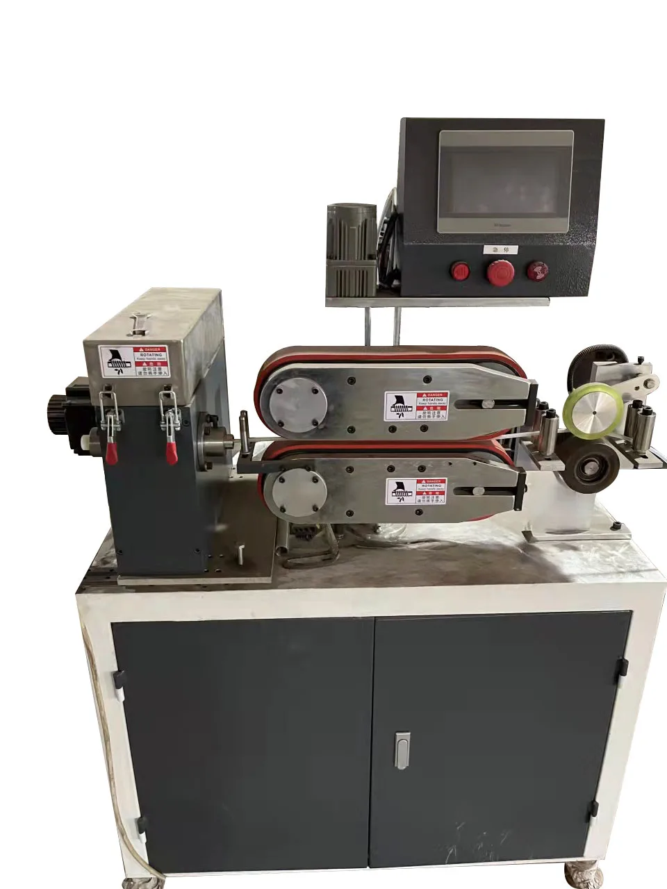 Combined haul-off and servo cutter for soft PVC medical tubing