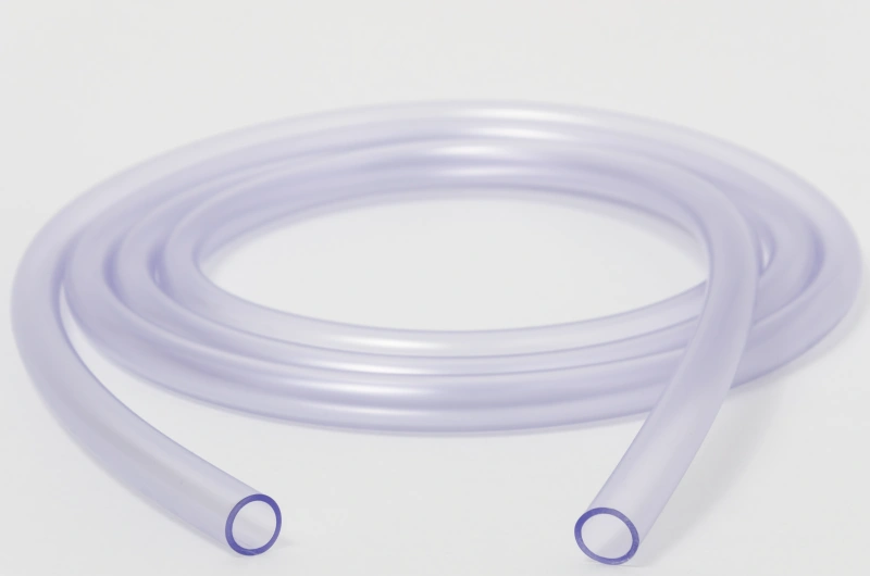 Smooth transparent single-layer soft PVC medical tubing sample without braid or reinforcement