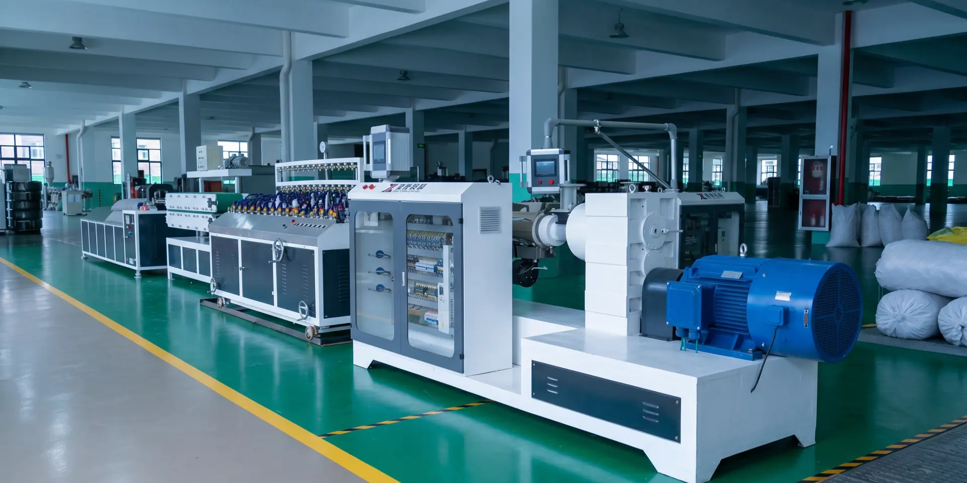 PC PMMA profile extrusion line installed in Jinxin workshop for optical profile production